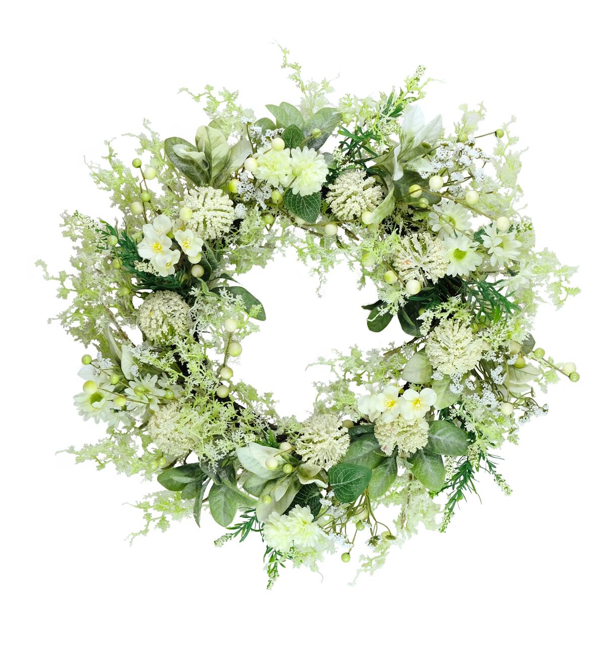 26" Artificial Echinops Chrysanthethemum & Daisy Floral Spring Wreath